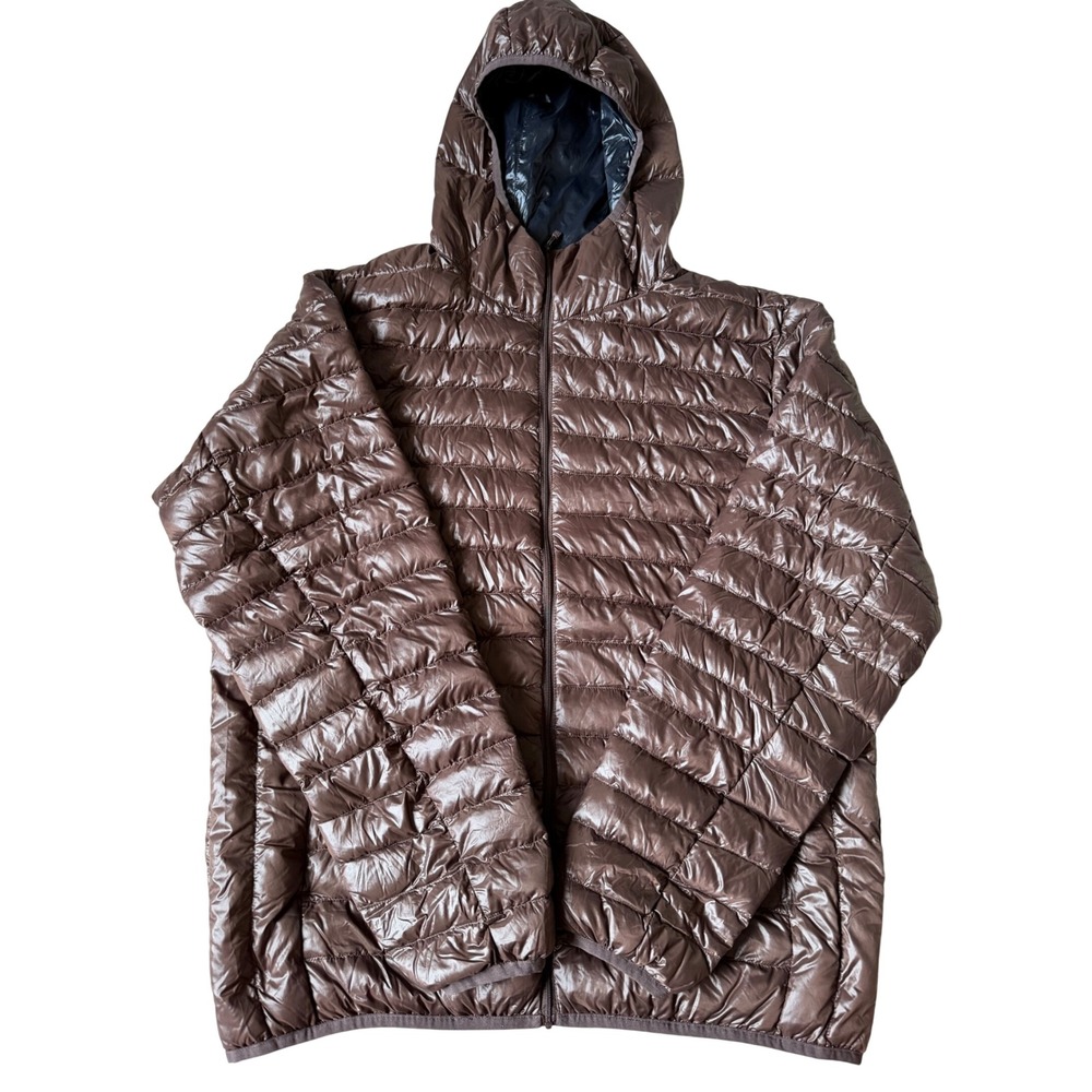 Uniqlo Jacket Ultralight Down Puffer Hooded Chocolate Brown Large